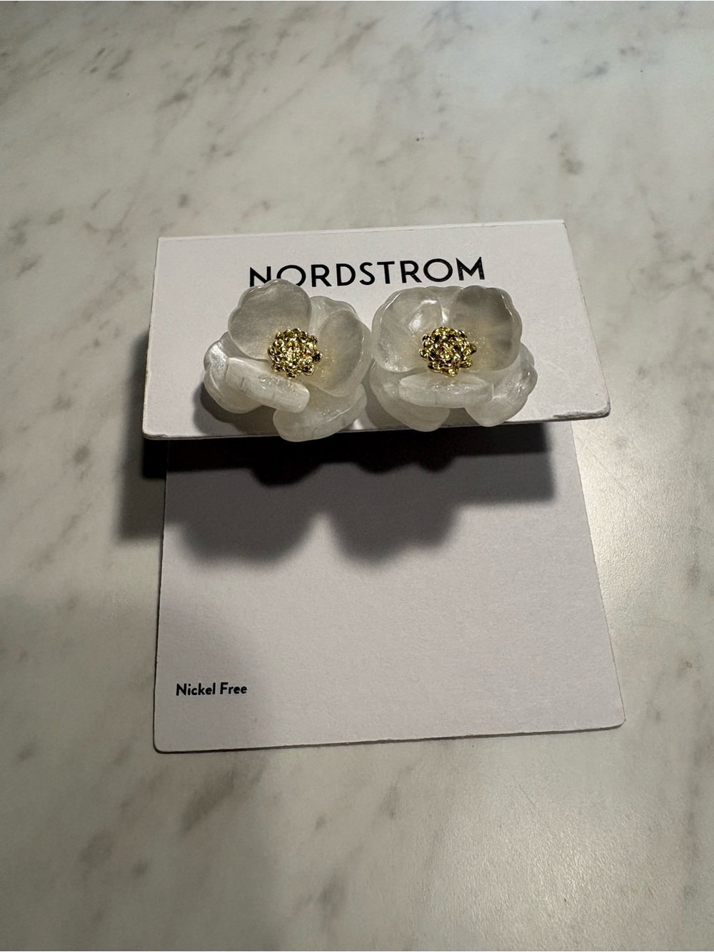 Nordstrom White Flower Stud Earrings with Gold Center